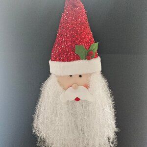 Holiday Large Fabric Santa Claus Head Sequin Hat Door/Wall Hanging 30" Long